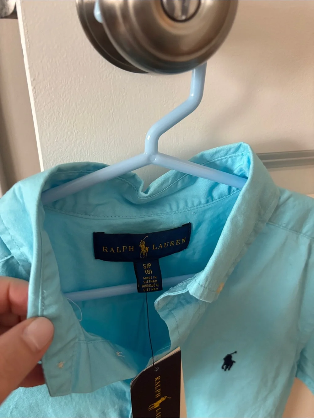 NWT Boys’ Ralph Lauren Boys Short-Sleeve Button-Down Shirt - Aqua Blue